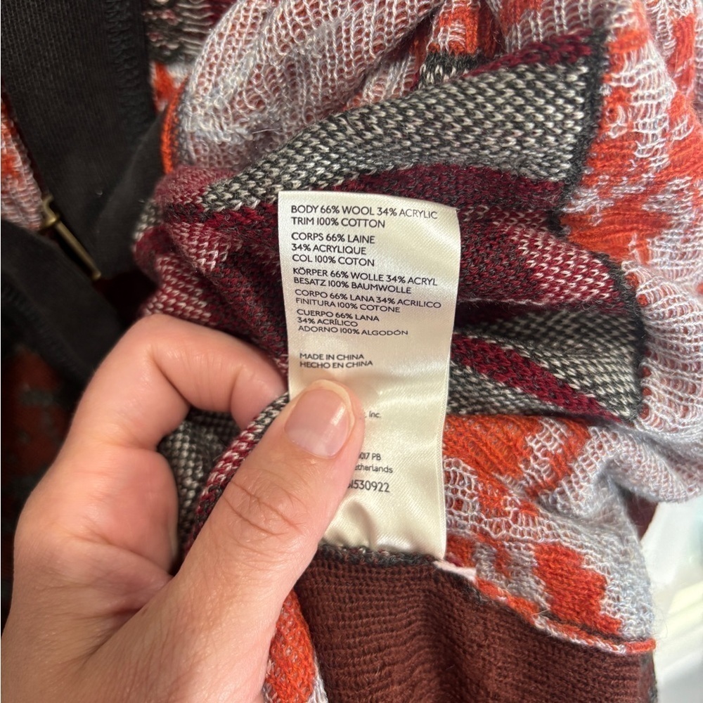 Free People Autumn Patchwork Poncho Cardigan Hood Dolman Sleeve Gray Orange M/L - Picture 6 of 11